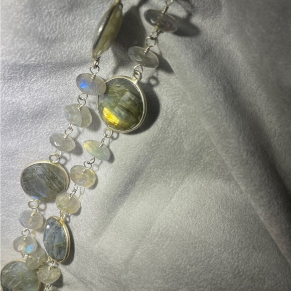 36” sterling handmade necklace with round and disk shaped faceted labradorite. - Picture 2 of 12